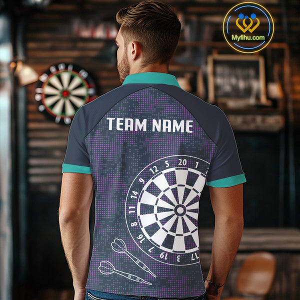 Custom Green And Purple Dart Team Men Polo Shirts, Dart Tournament Shirt Uniform NYN0343