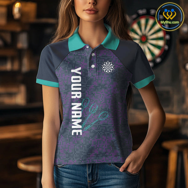 Custom Green And Purple Dart Team Women Polo Shirts, Dart Tournament Shirt Uniform NYN0343