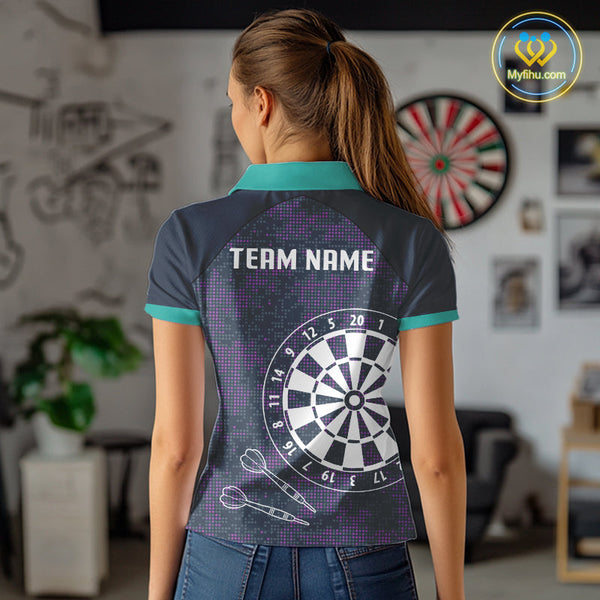 Custom Green And Purple Dart Team Women Polo Shirts, Dart Tournament Shirt Uniform NYN0343