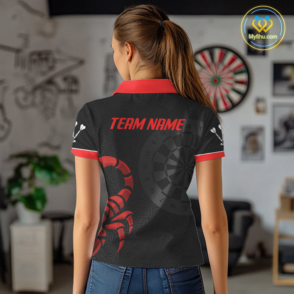 Custom Black And Red Scorpion Dart Team Jerseys, Scorpion Dart Polo Shirts For Women NYN0346