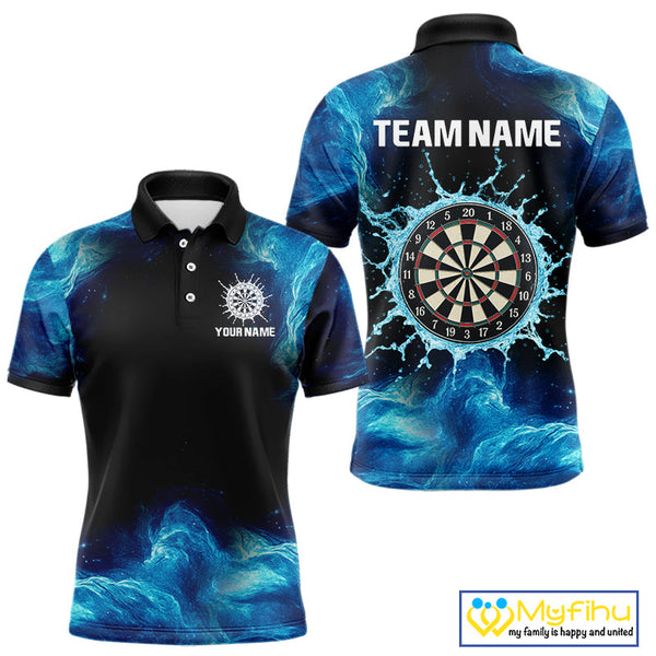 Custom Blue Water Dartboard Dart Team Men Polo Shirts, Dart Jerseys NYN0348