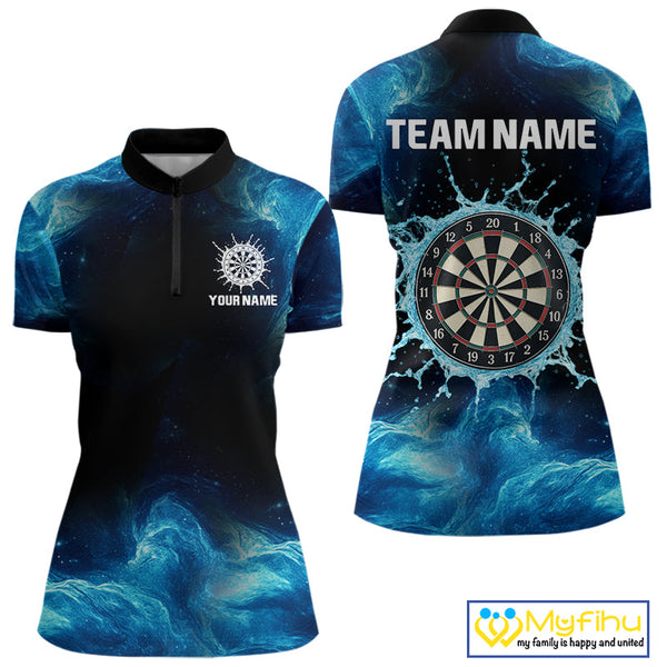 Custom Blue Water Dartboard Dart Team Women Quarter-Zip Shirts, Dart Jerseys NYN0348