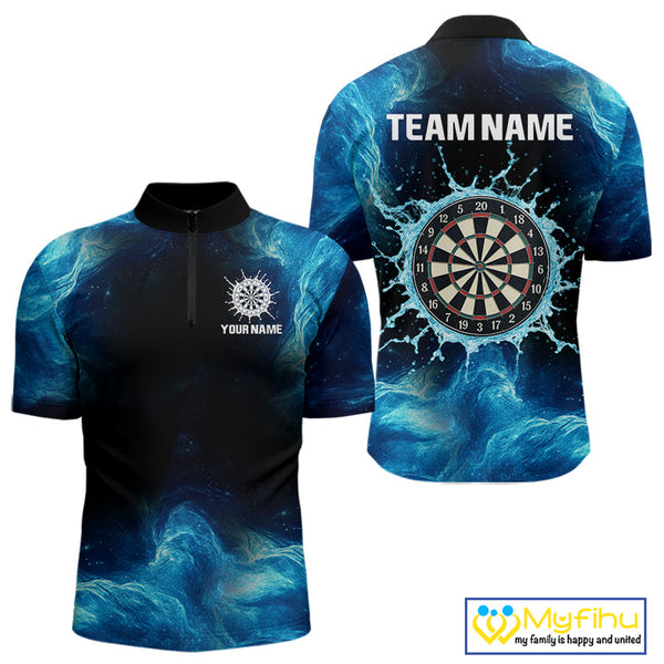 Custom Blue Water Dartboard Dart Team Men Quarter-Zip Shirts, Dart Jerseys NYN0348