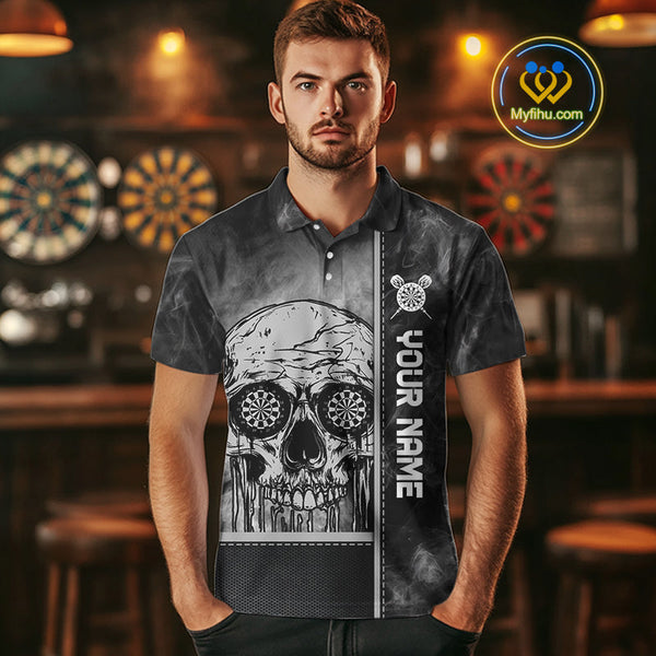 Custom Smoke Skull Dart Men Polo Shirts, Dart Tournament Shirt, Halloween Outfit NYN0067
