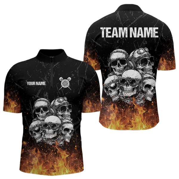 Custom Flame Skull Dart Team Men Quarter-Zip Shirts, Dart League Shirt Dart Jerseys NYN0021