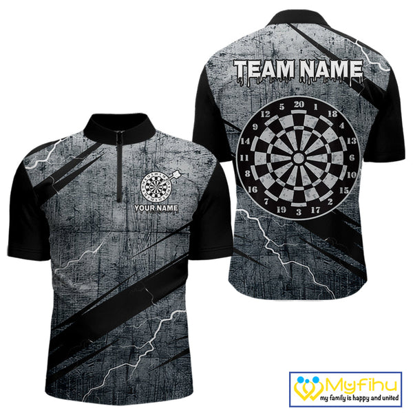 Custom Grunge Thunder Lightning Dart Team Men Quarter-Zip Shirts, Dart Jerseys NYN0354