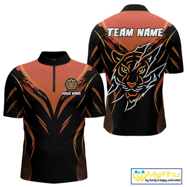 Custom Black And Orange Tiger Dart Team Jerseys, Tiger Dart Quarter-Zip Shirt For Men NYN0358