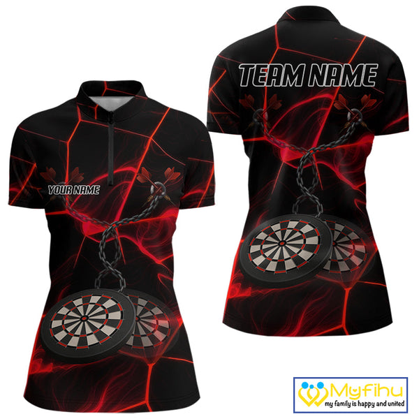 Custom Black And Red Dart Jerseys, Dart Team Quarter-Zip Shirt For Women NYN0625