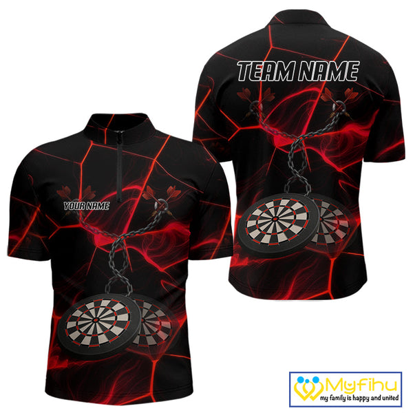 Custom Black And Red Dart Jerseys, Dart Team Quarter-Zip Shirt For Men NYN0625