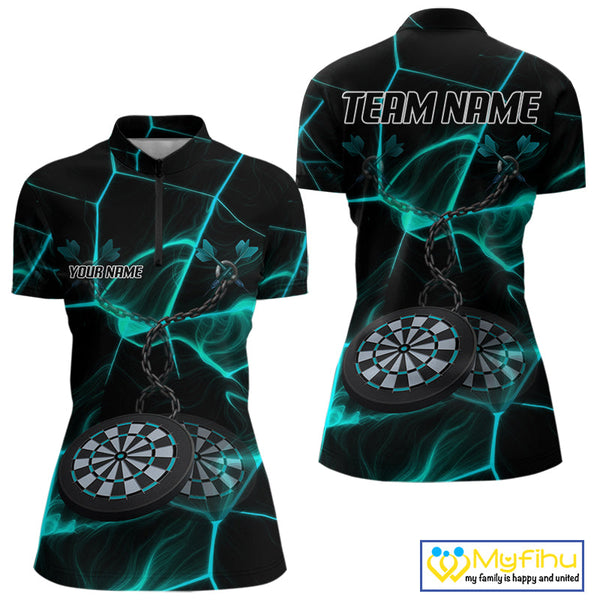 Custom Black And Blue Dart Jerseys, Dart Team Quarter-Zip Shirt For Women NYN0626
