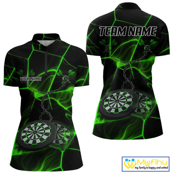 Custom Black And Green Dart Jerseys, Dart Team Quarter-Zip Shirt For Women NYN0627