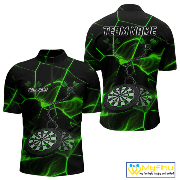Custom Black And Green Dart Jerseys, Dart Team Quarter-Zip Shirt For Men NYN0627