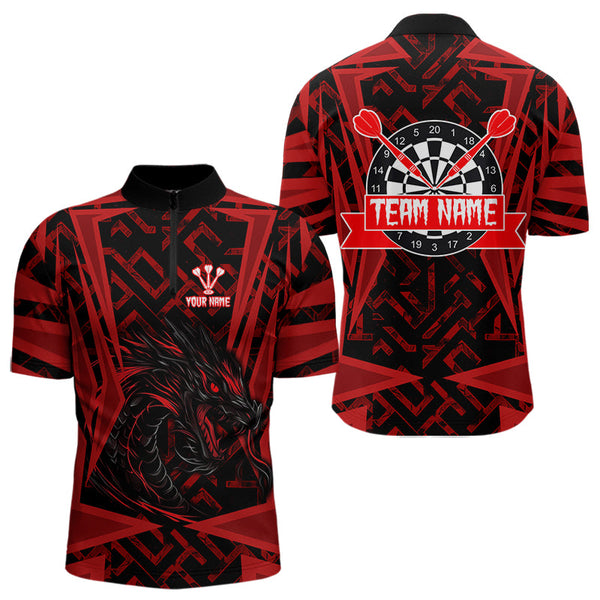Custom Black And Red Dragon Darts Jerseys, Dart Team Men Quarter-Zip Shirts Dart League Shirt NYN0029
