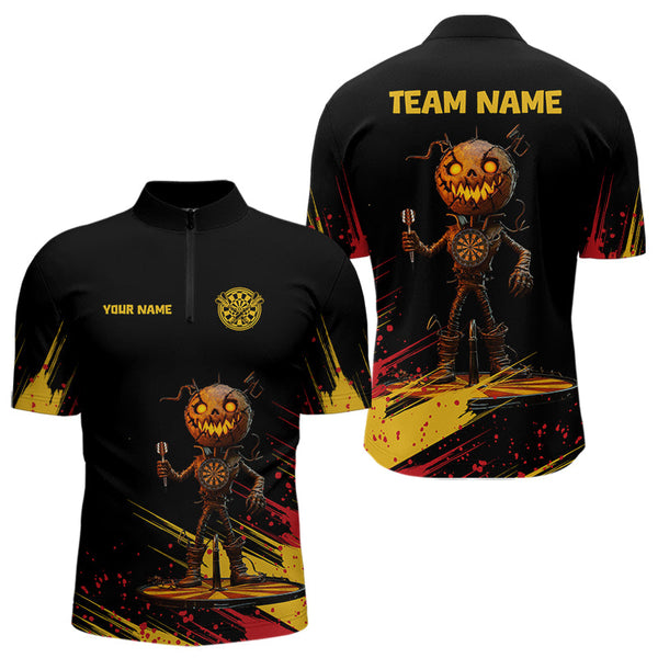 Custom Halloween Pumpkin Dart Men Quarter-Zip Shirts For Team, Halloween Dart Outfit NYN0030