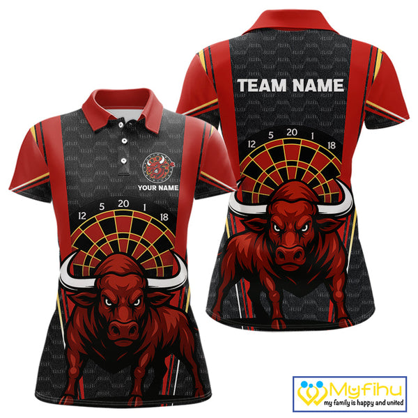 Custom Black And Red Bullseye Bull Dart Polo Shirts For Women, Dart Team League Shirt NYN0359