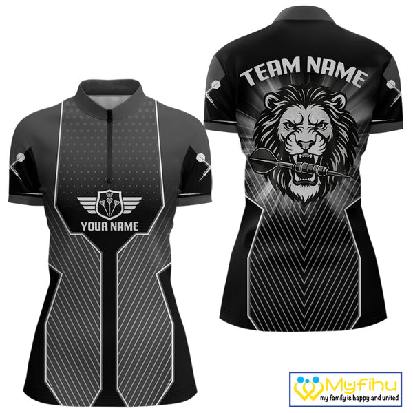 Custom Black And White Lion Team Dart Jerseys, Dart Women Quarter-Zip Shirts With Name NYN0362