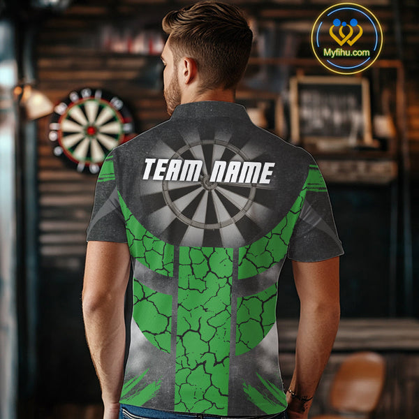 Custom Black And Green Cracked Dart Polo Shirts For Men, Smoke Dart Jerseys NYN0370