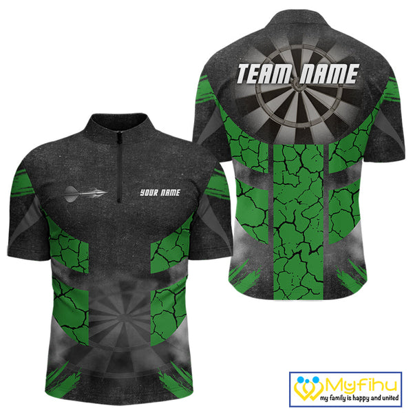 Custom Black And Green Cracked Dart Quarter-Zip Shirts For Men, Smoke Dart Jerseys NYN0370