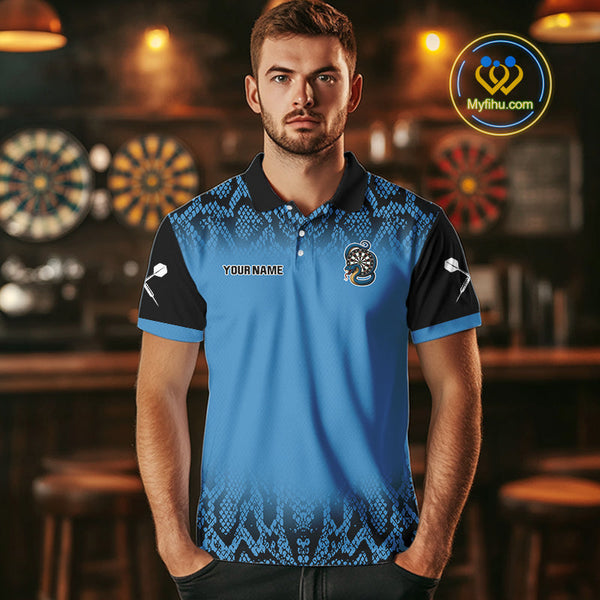 Custom Black And Blue Snake Dart Jerseys, Dart League Shirt Dart Men Polo Shirt NYN0372
