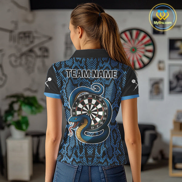 Custom Black And Blue Snake Dart Jerseys, Dart League Shirt Dart Women Polo Shirt NYN0372