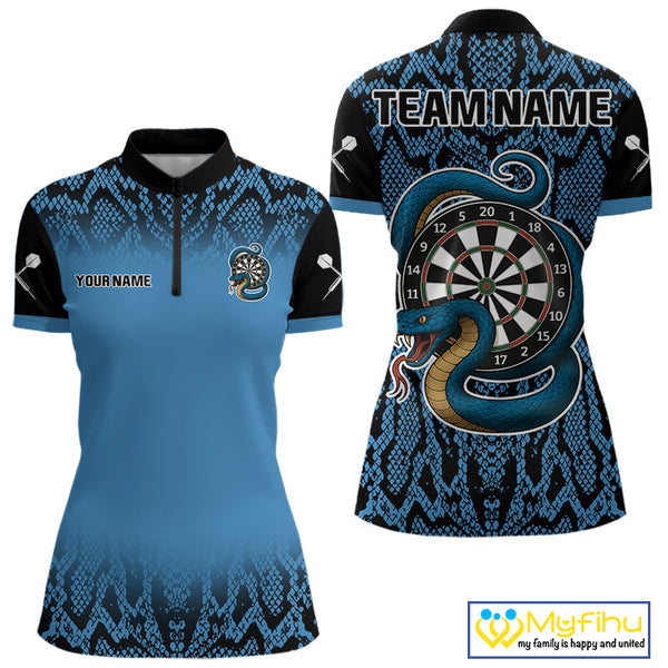 Custom Black And Blue Snake Dart Jerseys, Dart League Shirt Dart Women Quarter-Zip Shirt NYN0372