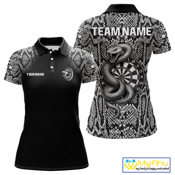 Custom Black And White Snake Dart Jerseys, Dart League Shirt Dart Women Polo Shirt NYN0374