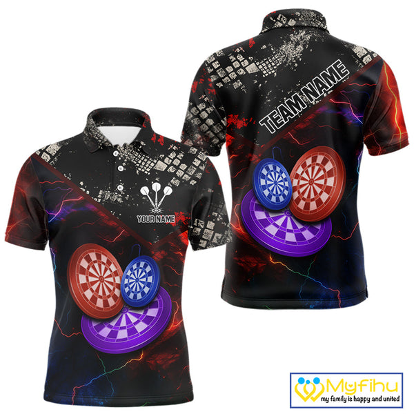 Custom Colorful Thunder Lightning Dartboard Dart Team Men Polo Shirt, Dart League Shirt NYN0634