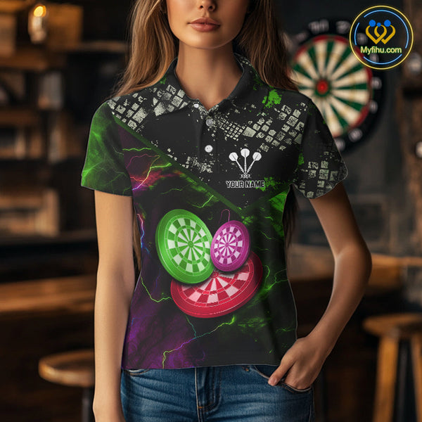 Custom Red, Green And Purple Dartboards Dart Polo Shirt For Women, Dart Jerseys NYN0635
