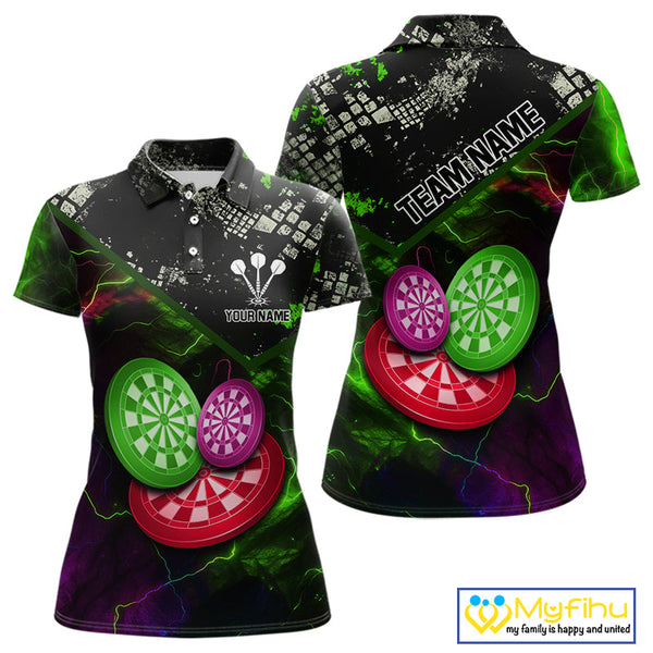 Custom Red, Green And Purple Dartboards Dart Polo Shirt For Women, Dart Jerseys NYN0635