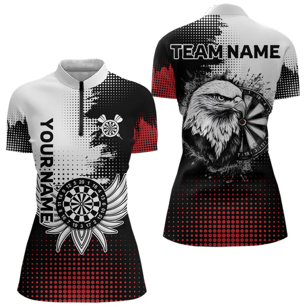 Custom Black And Red Eagle Dart Jerseys, Dart Team League Quarter-Zip Shirts For Women NYN0035