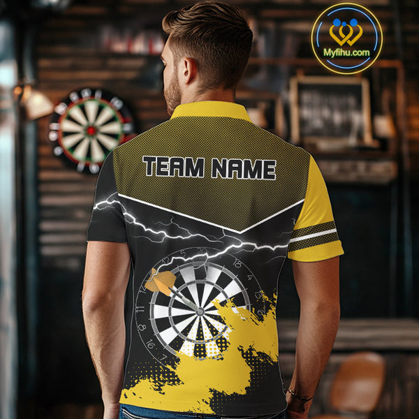 Custom Black And Yellow Thunder Lightning Dart Jerseys, Dart Team Men Polo Shirt NYN0382