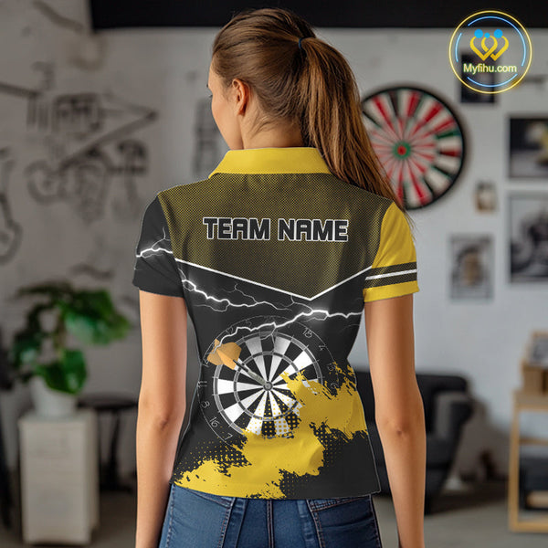 Custom Black And Yellow Thunder Lightning Dart Jerseys, Dart Team Women Polo Shirt NYN0382