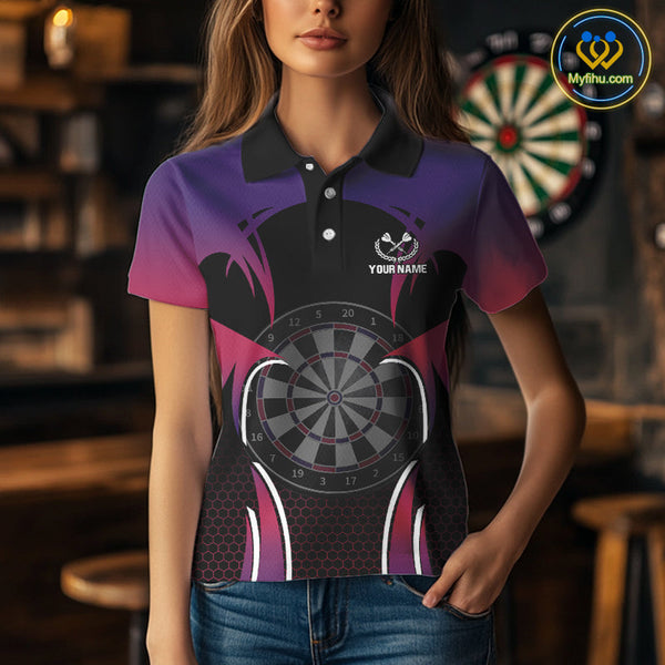 Custom Pink And Purple Dart Jerseys, Dart Women Polo Shirt Team Uniform NYN0384