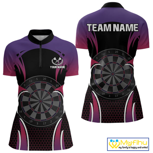 Custom Pink And Purple Dart Jerseys, Dart Women Quarter-Zip Shirt Team Uniform NYN0384