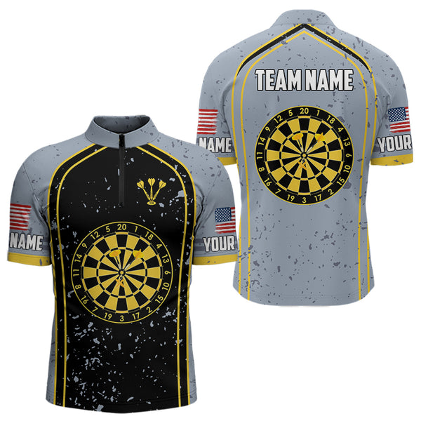 Custom Name Grunge Dart Team Quarter-Zip Shirts For Men, Vintage Dart Jerseys NYN0042