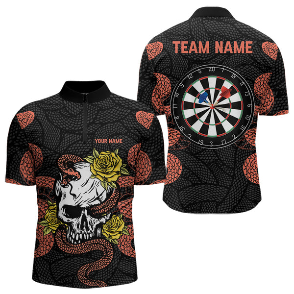 Custom Skull Roses And Snake Dart Quarter-Zip Shirts For Men, Dart League Team Shirt NYN0044