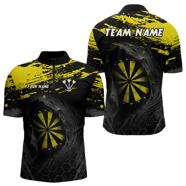 Custom Black And Yellow Dart Team Quarter-Zip Shirts For Men, Dart Tournament Shirt NYN0049