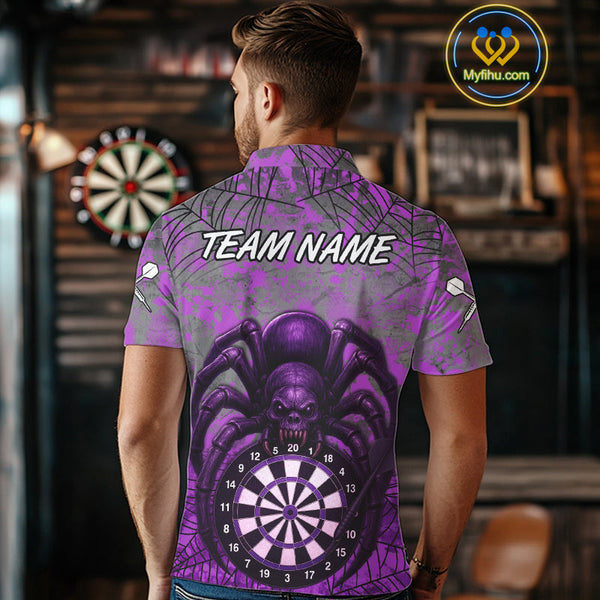 Custom Purple Splatter Spider Dart Polo Shirts For Men, Halloween Dart Jerseys NYN0394