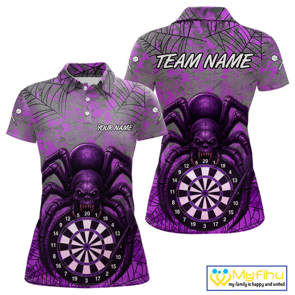 Custom Purple Splatter Spider Dart Polo Shirts For Women, Halloween Dart Jerseys NYN0394