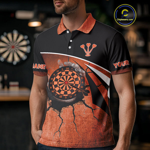 Custom Black And Orange Dart Jerseys, Dart Team Polo Shirts For Men NYN0056
