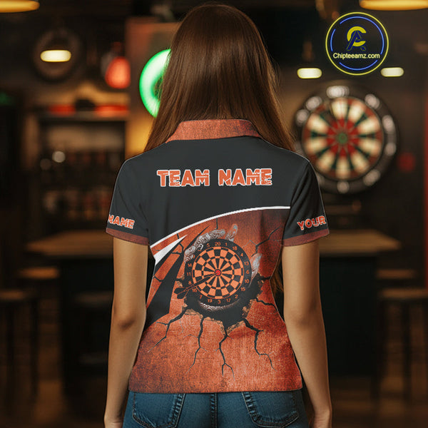 Custom Black And Orange Dart Jerseys, Dart Team Polo Shirts For Women NYN0056