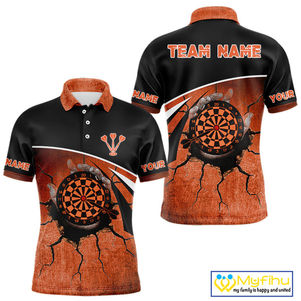 Custom Black And Orange Dart Jerseys, Dart Team Polo Shirts For Men NYN0056