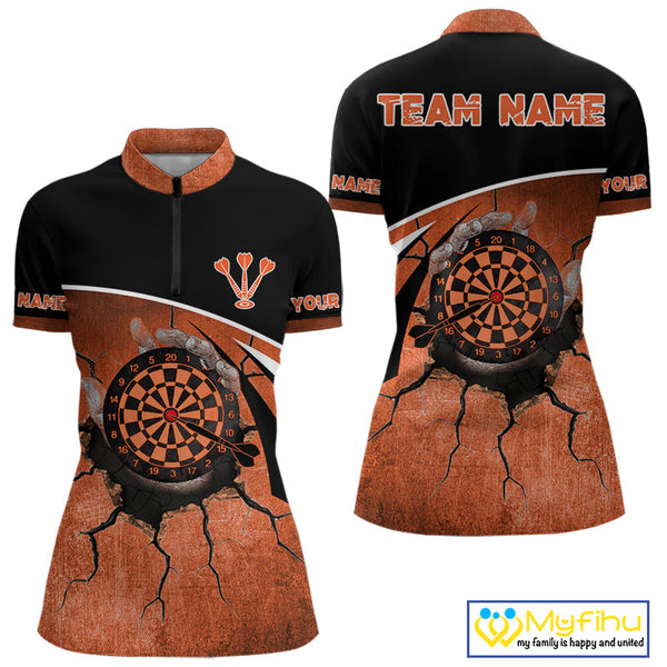 Custom Black And Orange Dart Jerseys, Dart Team Quarter-Zip Shirts For Women NYN0056