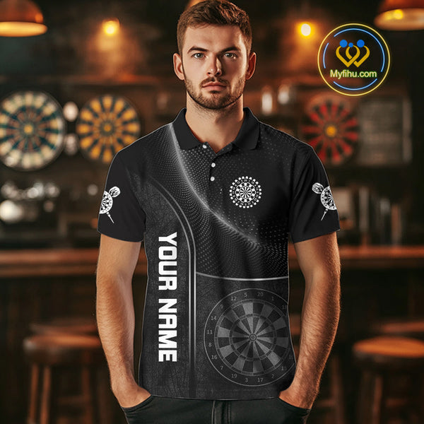 Custom Black And White Dartboard Darts Team Polo Shirts For Men, Dart Tournament Shirt NYN0057