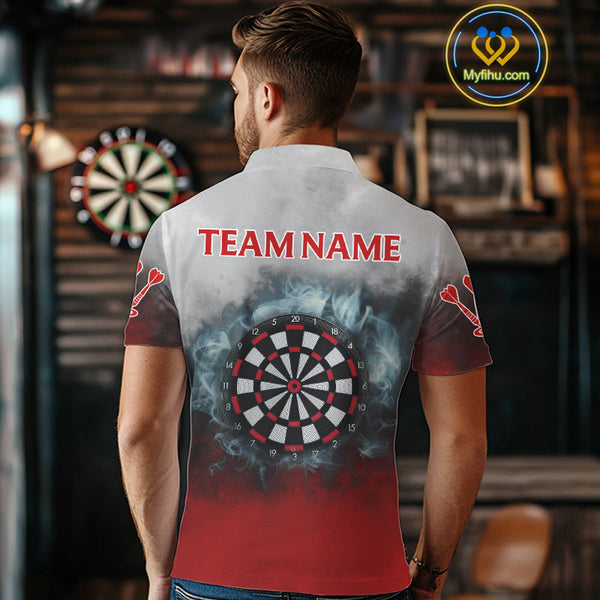 Custom Black, Gray And Red Smoke Darts Polo Shirts For Men, Flame Dart Shirt NYN0060