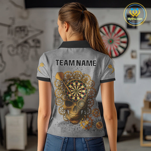 Custom Steam Punk Skull Dart Polo Shirt For Women, Halloween Dart Outfit NYN0401