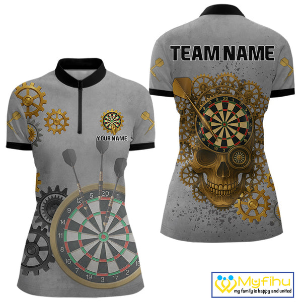 Custom Steam Punk Skull Dart Quarter-Zip Shirt For Women, Halloween Dart Outfit NYN0401