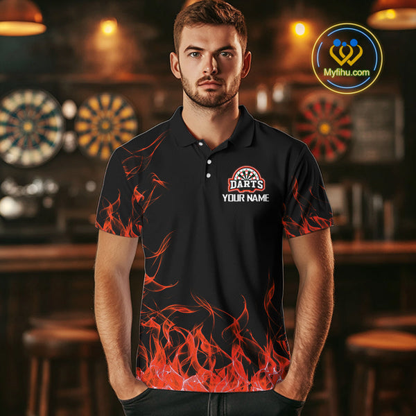 Custom Black And Red Fire Flame Darts Men Polo Shirts For Team, Dart Jerseys NYN0216