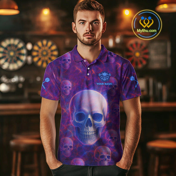 Custom Blue And Purple Dart Polo Shirts For Men, Dart Team Halloween Outfit NYN0403