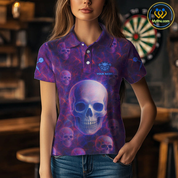 Custom Blue And Purple Dart Polo Shirts For Women, Dart Team Halloween Outfit NYN0403